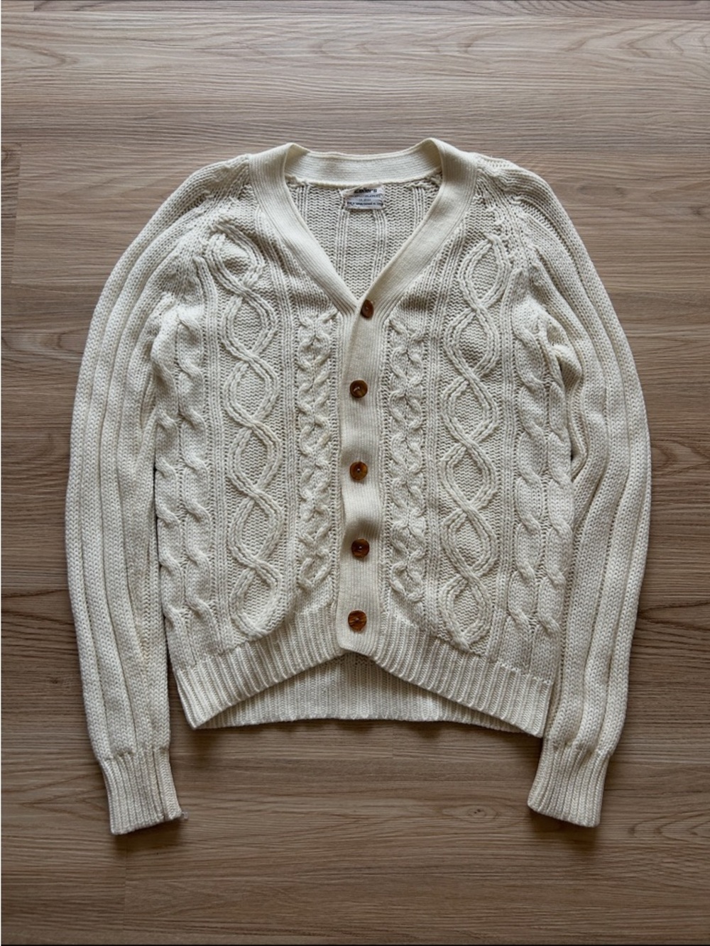 Vintage Cable-Knit Button Cardigan Sweater in Cream